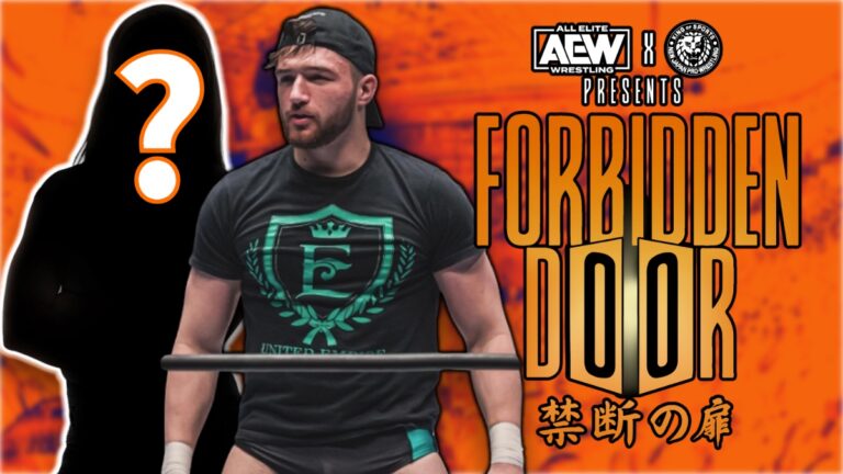 AEW Forbidden Door logo with Callum Newman