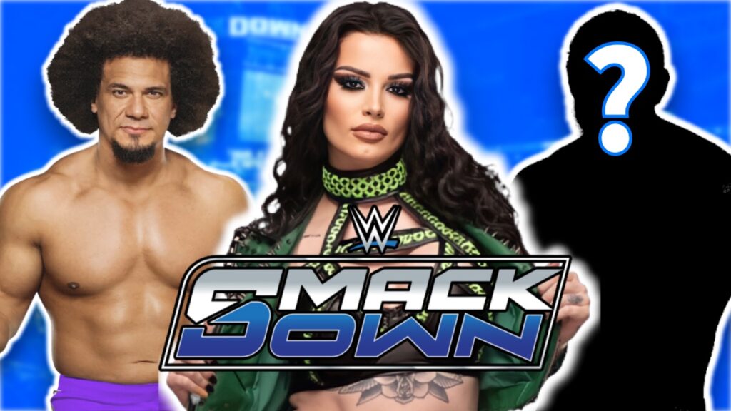 WWE SmackDown logo with Carlito and Paige