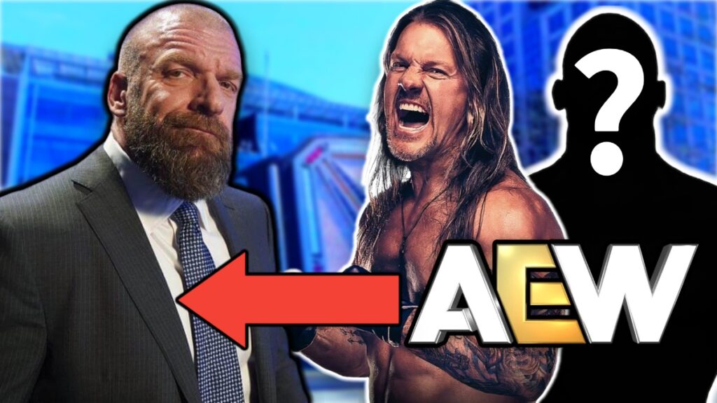 Chris Jericho with WWE CCO Triple H and an AEW logo
