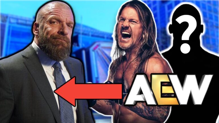 Chris Jericho with WWE CCO Triple H and an AEW logo