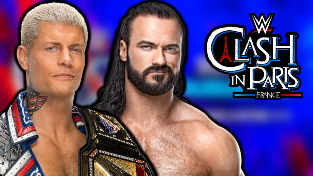 WWE Clash In Paris logo, Cody Rhodes and Drew McIntyre