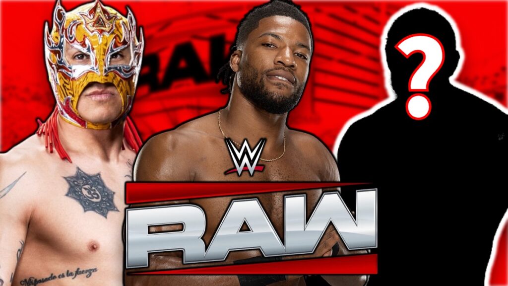 WWE Raw logo with Trick Williams and Rey Fenix