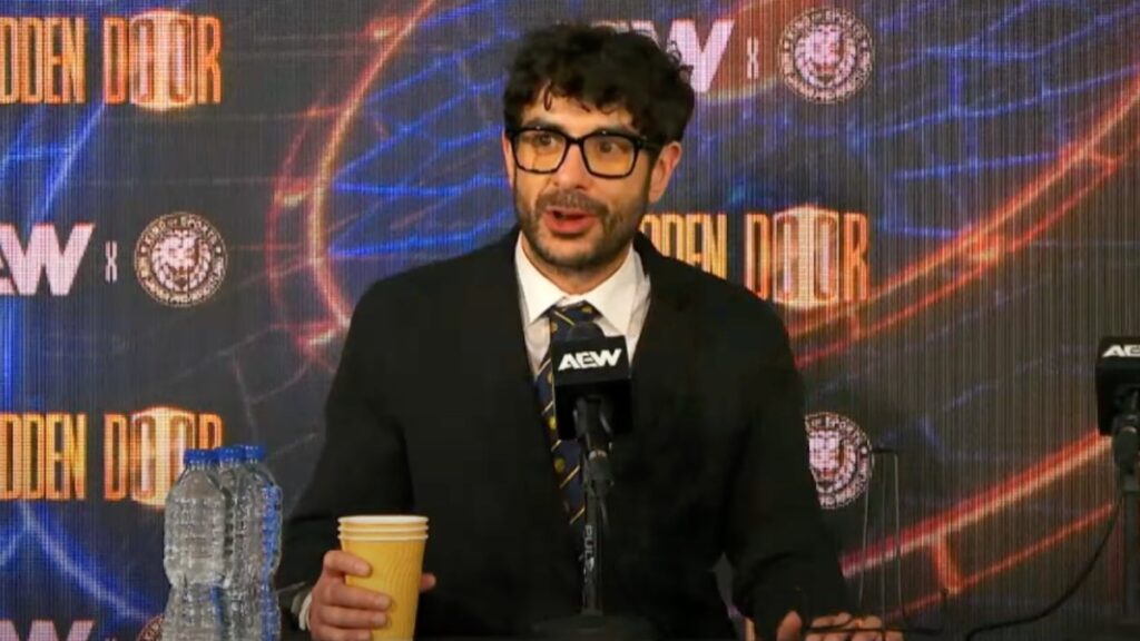 Tony Khan at the AEW Forbidden Door 2025 media scrum