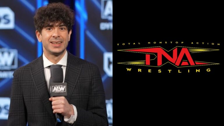 AEW CEO Tony Khan and TNA Wrestling logo