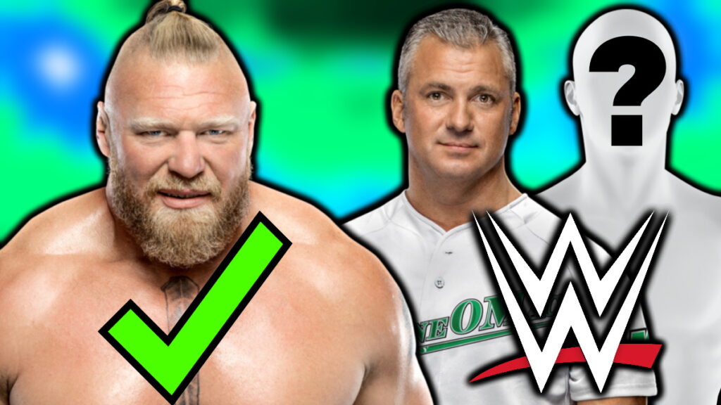Brock Lesnar, Shane McMahon and WWE logo