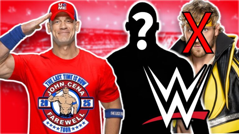 WWE logo, John Cena and Logan Paul