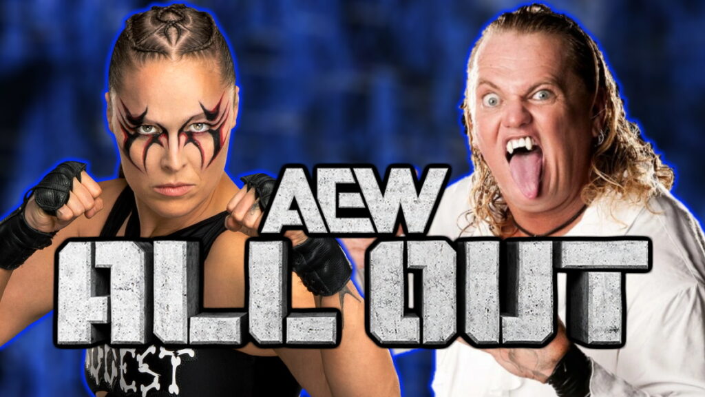AEW All Out logo and former WWE stars Ronda Rousey and Gangrel