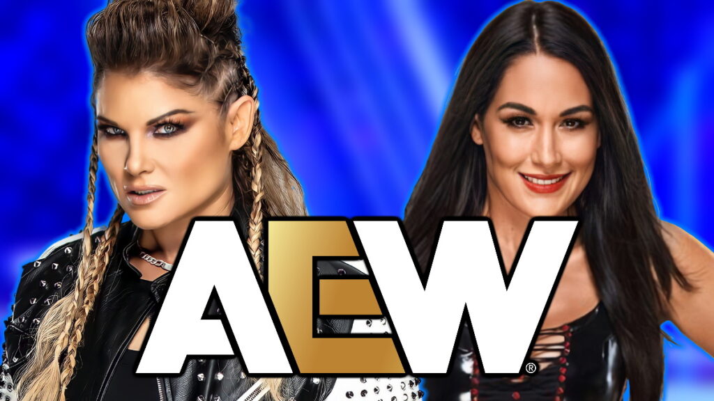 WWE legends Beth Phoenix and Brie Bella with AEW logo