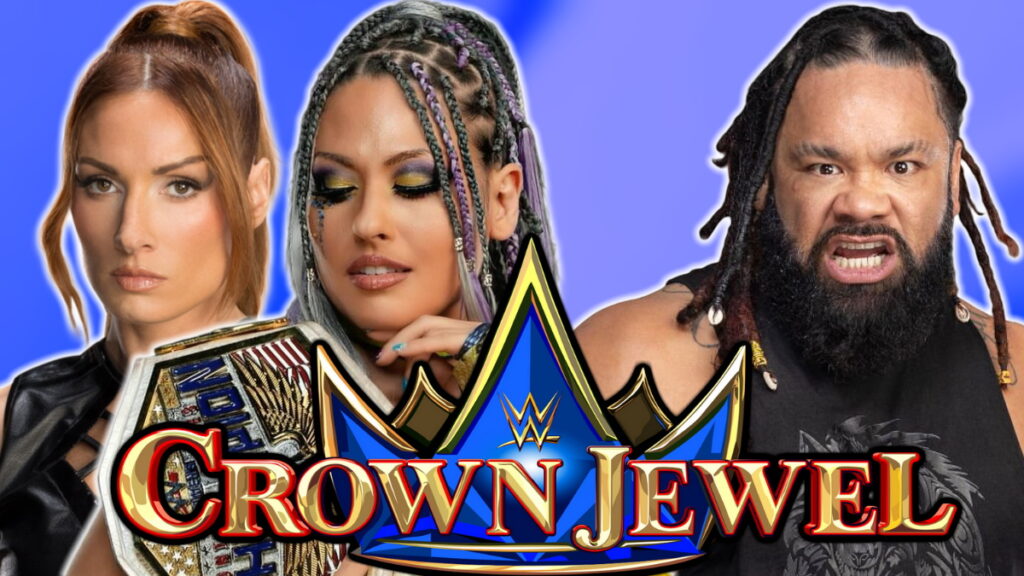 WWE Crown Jewel logo, Becky Lynch, Giulia and Jacob Fatu