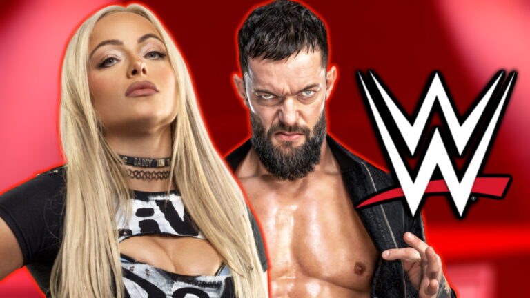 WWE logo, Liv Morgan and Finn Balor