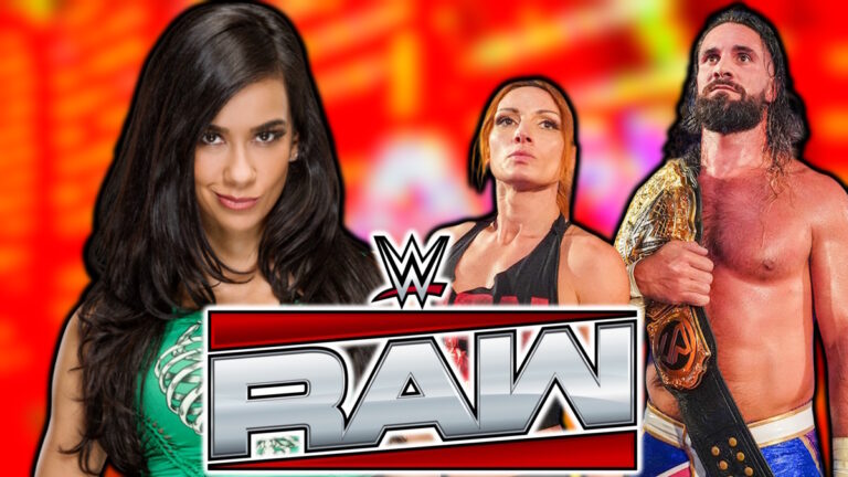 WWE Raw logo, AJ Lee, Becky Lynch and Seth Rollins