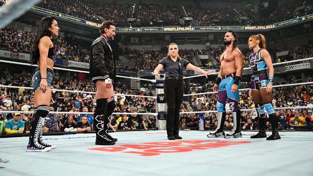 CM Punk and AJ Lee vs. Seth Rollins and Becky Lynch at WWE WrestlePalooza