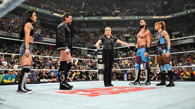 CM Punk and AJ Lee vs. Seth Rollins and Becky Lynch at WWE WrestlePalooza