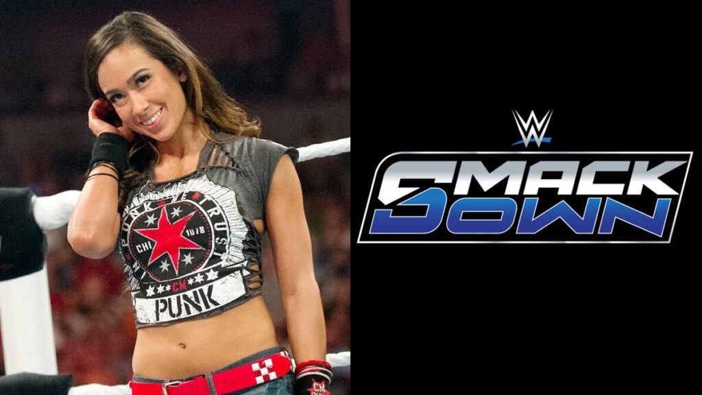 AJ Lee and WWE SmackDown logo