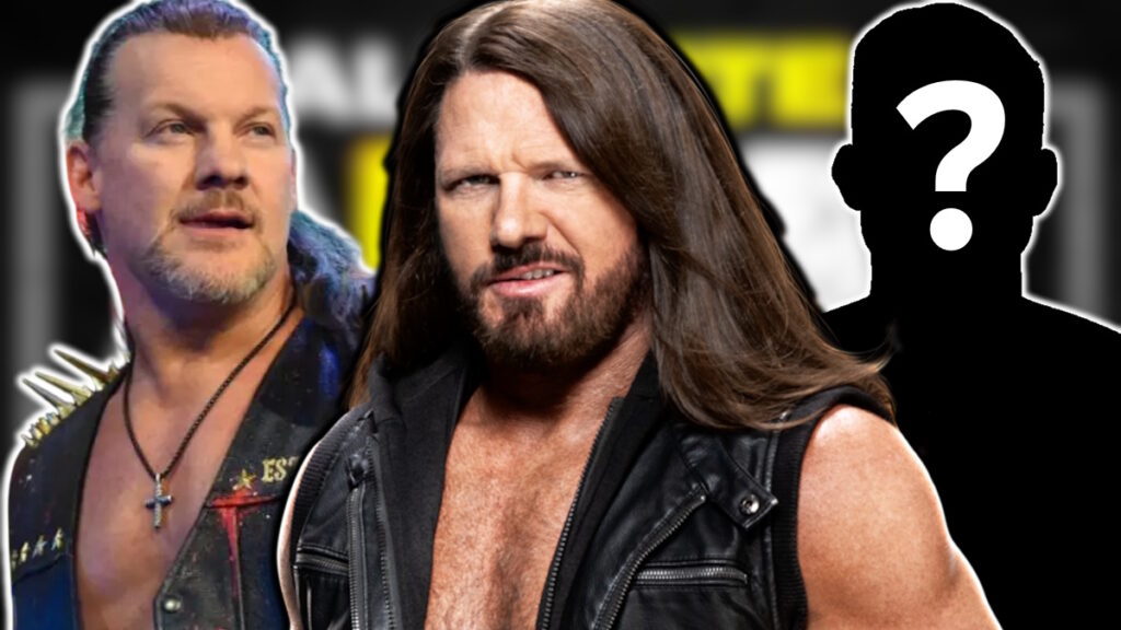WWE star AJ Styles, Chris Jericho and the AEW logo