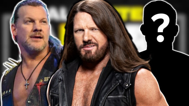 WWE star AJ Styles, Chris Jericho and the AEW logo