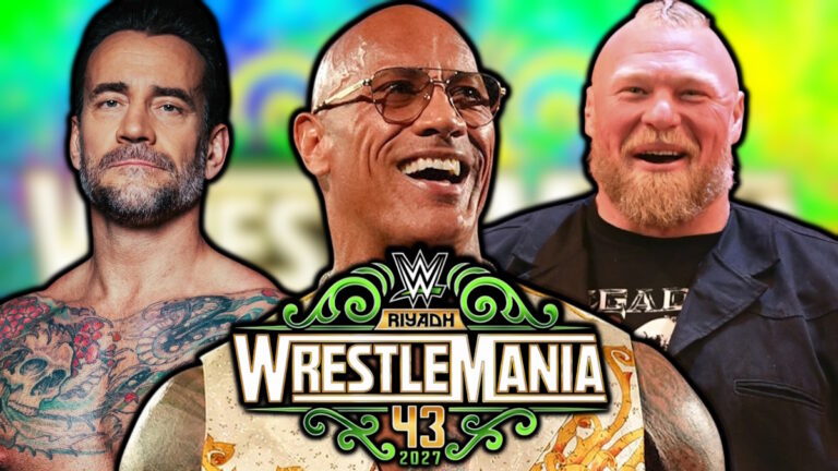 WWE WrestleMania 43 logo, The Rock, Brock Lesnar and CM Punk