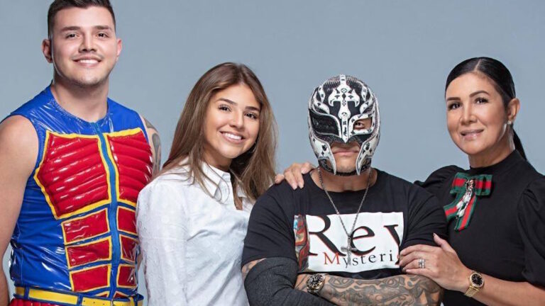 WWE star Rey Mysterio, Dominik Mysterio, Aalyah Mysterio and Angie Mysterio