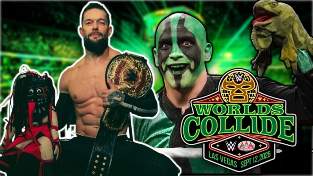WWE Worlds Collide Logo with Finn Balor and Mr. Iguana