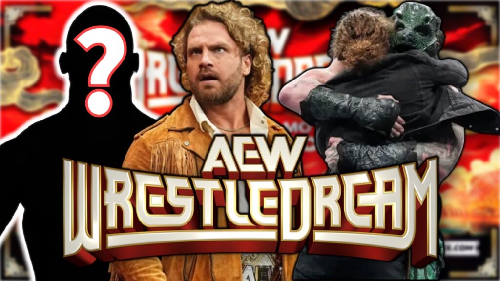 AEW WrestleDream logo, Hangman Adam Page and Jurrasic Express
