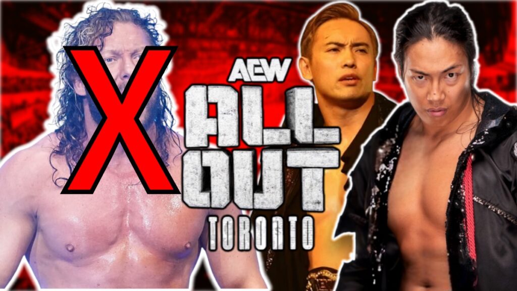 AEW All Out 2025 logo with Konosuke Takeshita, Kazuchika Okada and Kenny Omega