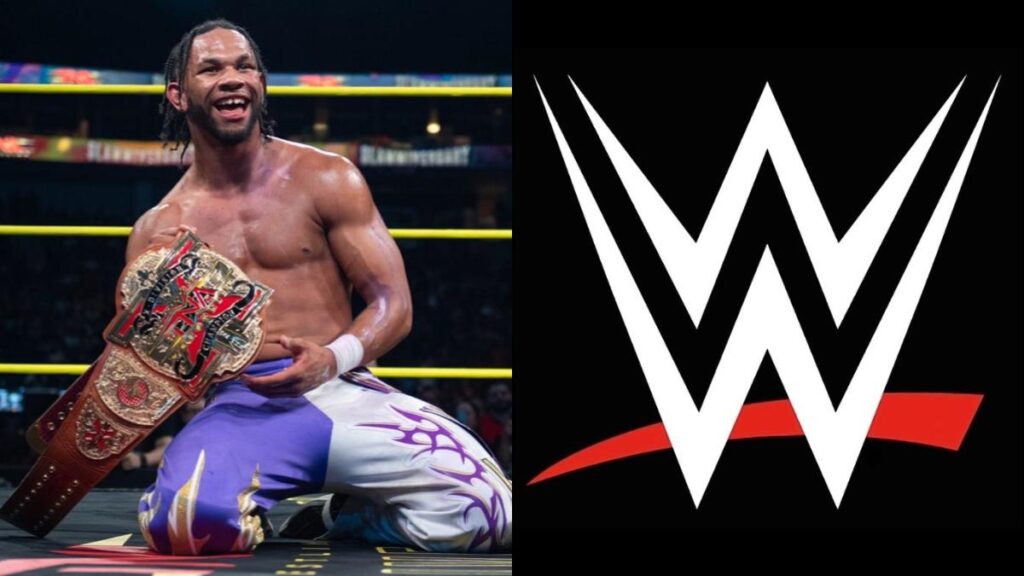 TNA Wrestling X-Division Champion Leon Slater next to WWE logo