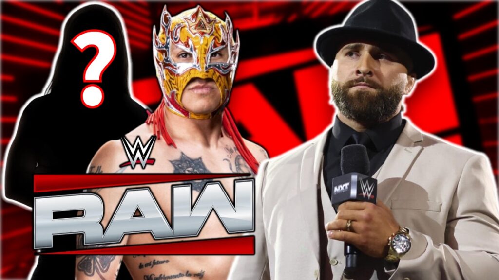 WWE Raw logo with Rey Fenix and Tony D'Angelo
