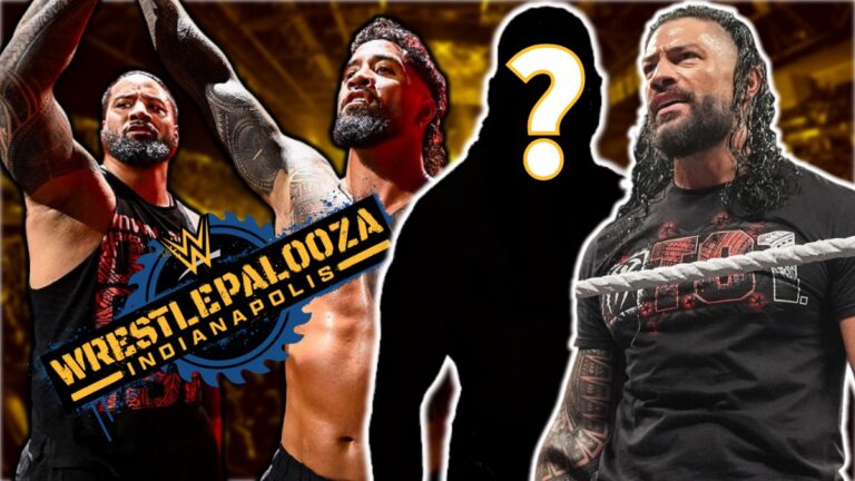 Roman Reigns, The Usos and WWE Wrestlepalooza logo
