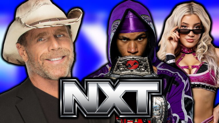 WWE NXT logo, Shawn Michaels, Zayda Steel and Leon Slater