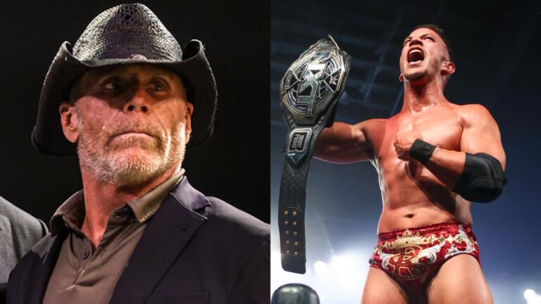 Shawn Michaels next to WWE NXT Champion Ricky Saints