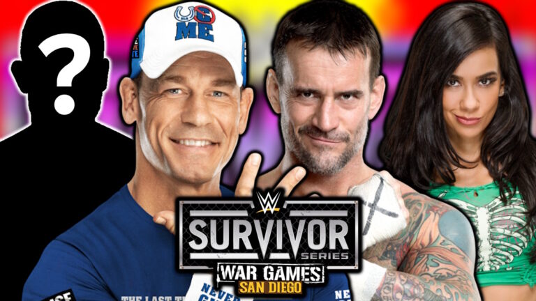 WWE Survivor Series WarGames logo, John Cena, CM Punk and AJ Lee