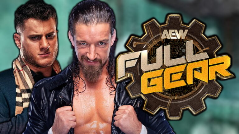 AEW Full Gear logo, Jay White and MJF