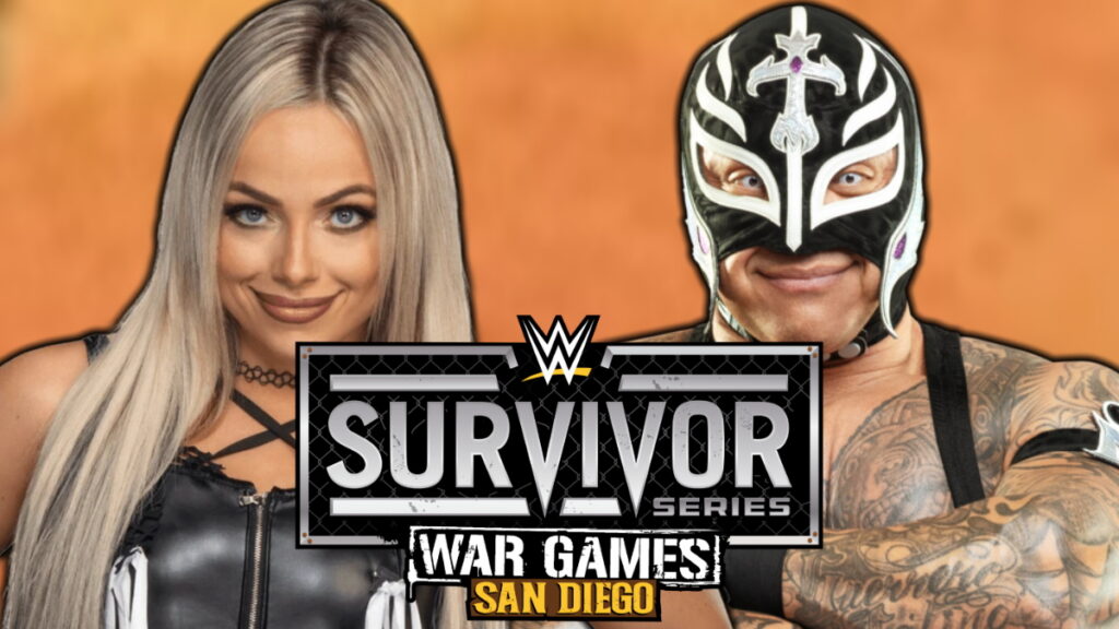WWE Survivor Series logo, Liv Morgan and Rey Mysterio