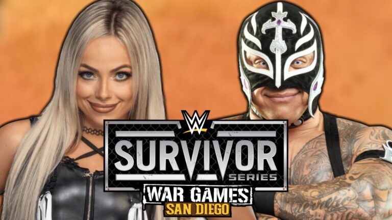 WWE Survivor Series logo, Liv Morgan and Rey Mysterio