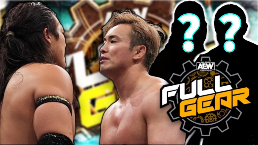 AEW Full Gear 2025 logo with Kazuchika Okada and Konosuke Takeshita