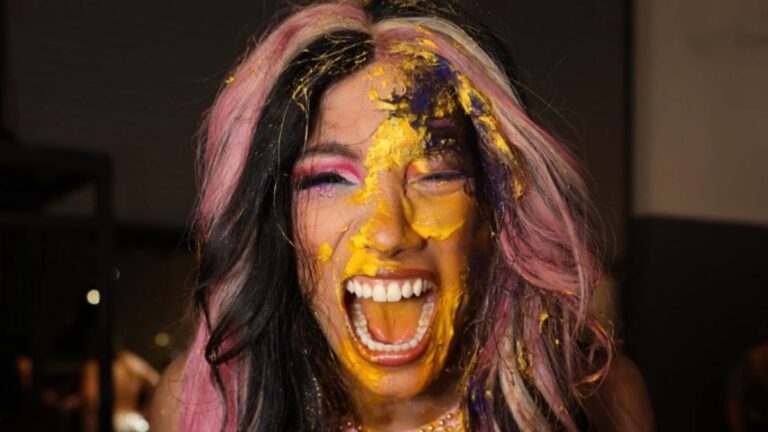 AEW's Mercedes Mone covered in cake frost. From https://x.com/MercedesVarnado