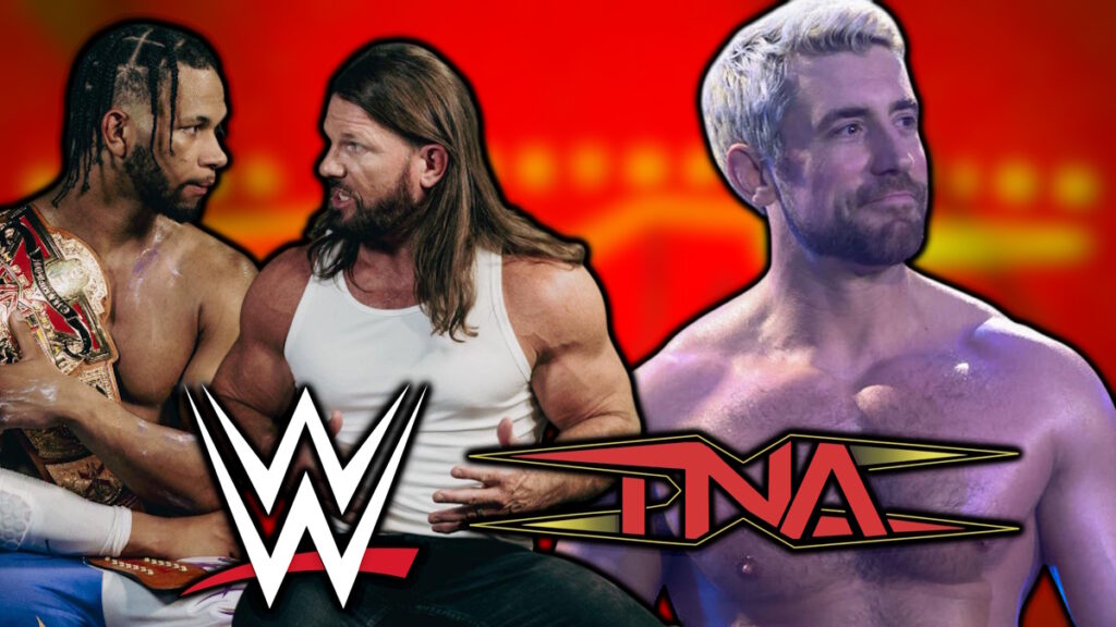 WWE and TNA Wrestling logos, AJ Styles, Leon Slater and Joe Hendry