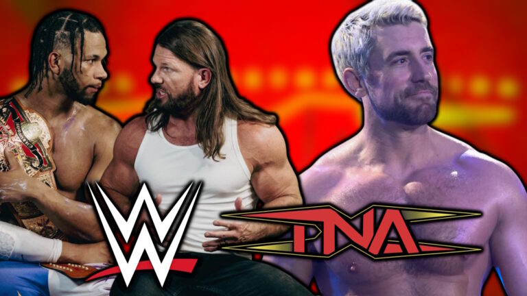 WWE and TNA Wrestling logos, AJ Styles, Leon Slater and Joe Hendry