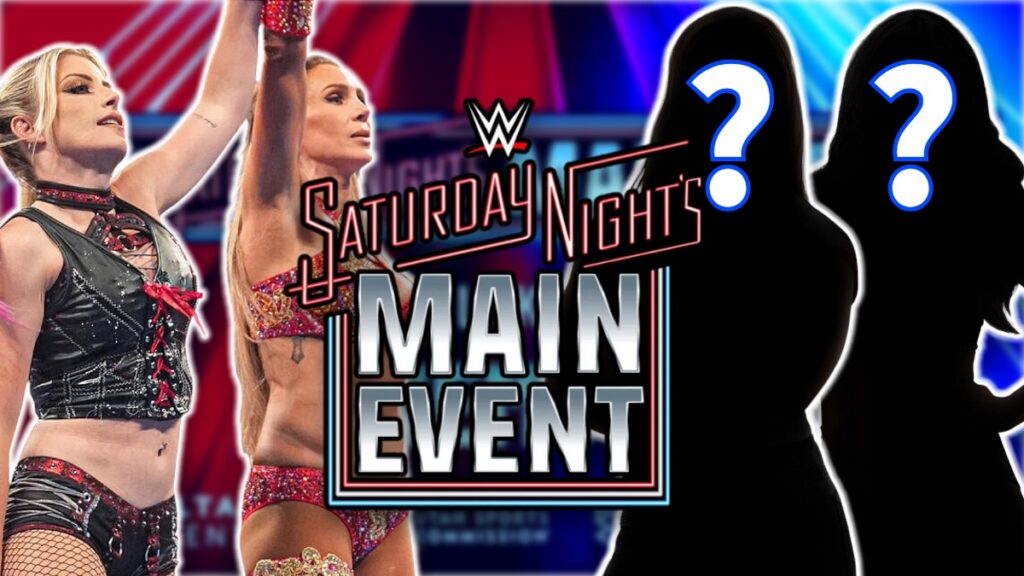 WWE Saturday Night's Main Event logo with Alexa Bliss and Charlotte Flair