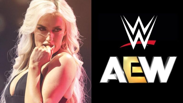 Blake Monroe next to WWE and AEW logos
