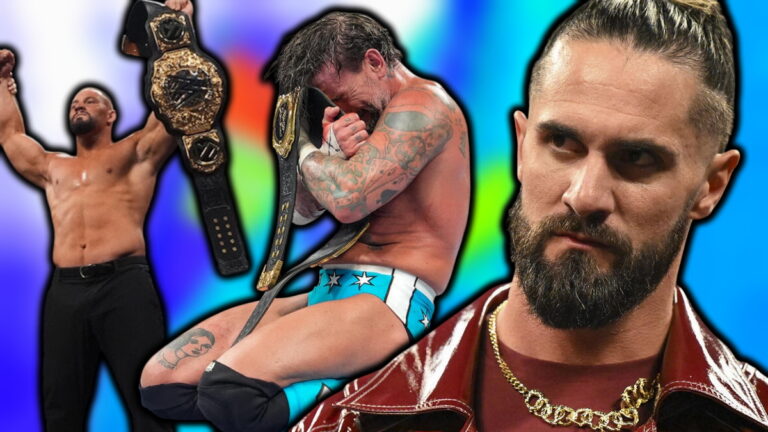WWE stars Bron Breakker, CM Punk and Seth Rollins