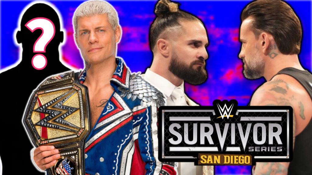 WWE Survivor Series logo with Seth Rollins, CM Punk and Cody Rhodes
