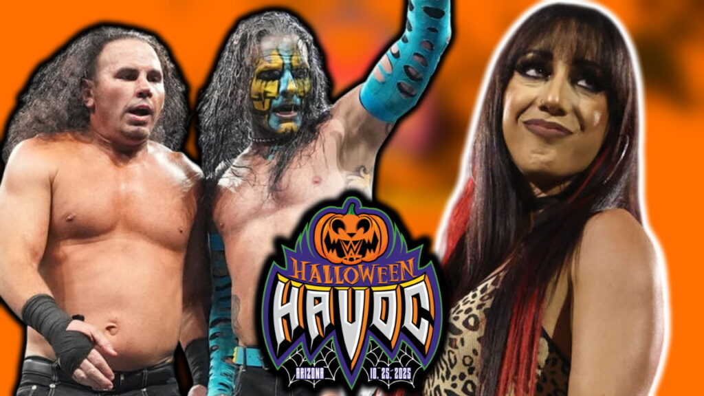 WWE NXT Halloween Havoc logo, the Hardy Boyz and Jacy Jayne