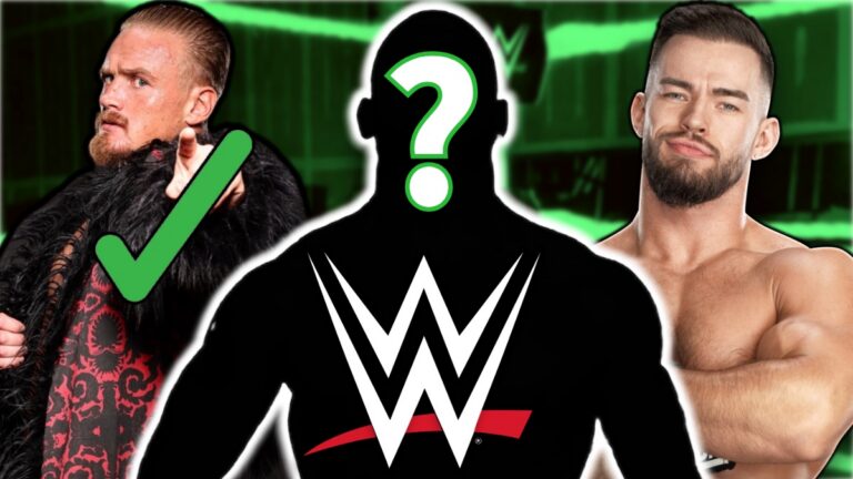 WWE logo with Ilja Dragunov and Austin Theory