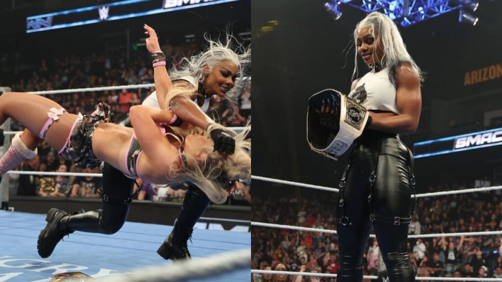 Jade Cargill attacking Tiffany Stratton on Oct 24 WWE SmackDown