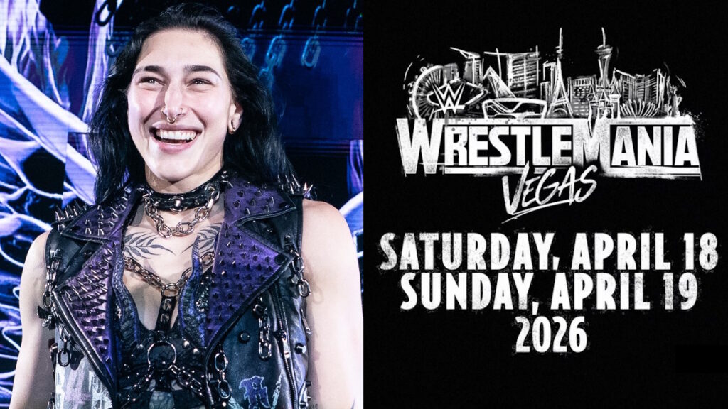 WWE WrestleMania 42 logo and Rhea Ripley