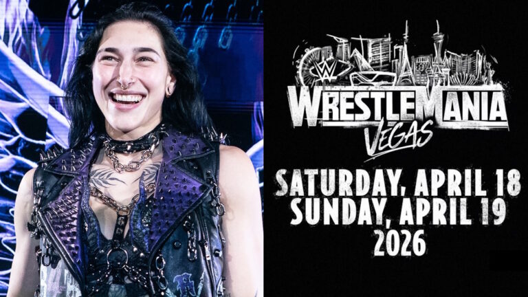 WWE WrestleMania 42 logo and Rhea Ripley