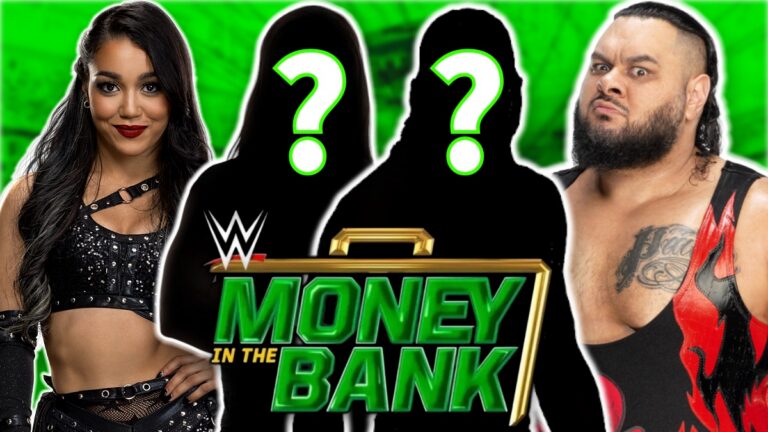 WWE Money In The Bank logo with Bronson Reed and Roxanne Perez