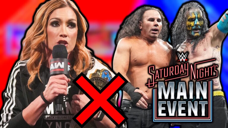 WWE Saturday Night's Main Event logo, Becky Lynch and the Hardy Boyz