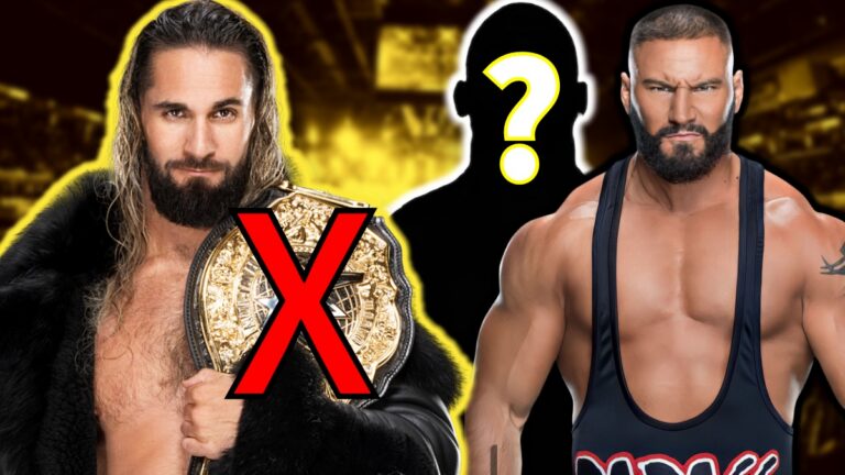 Seth Rollins with WWE World Heavyweight Title alongside Bron Breakker